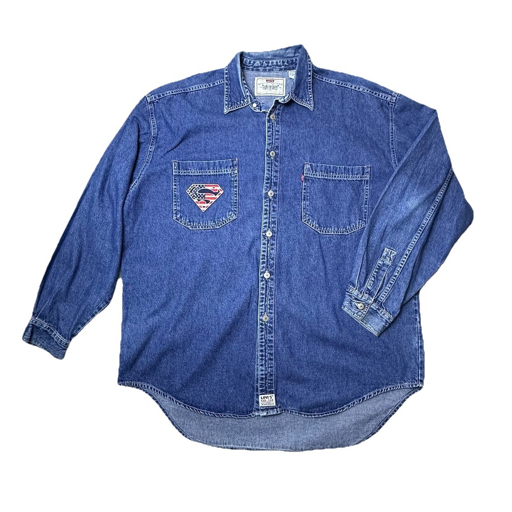 Levis XL Mens Blue Denim Vintage Style Shirt‎ Superman Logo Biker Daytona 2013
